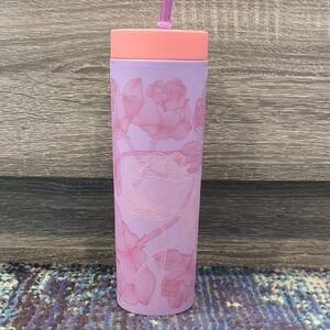 SALE 💰 Pink And Purple Floral Tall Tumbler with Straw